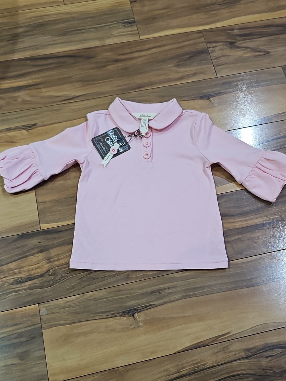 Matilda Jane Girls 2 Light Pink Peter Pan Collar Polo with Ruffle Sleeves New